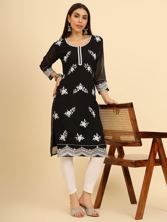 Albeli Designer Lucknowi Chikankari Work Georgette Kurtis Wholesale Shop In Surat
